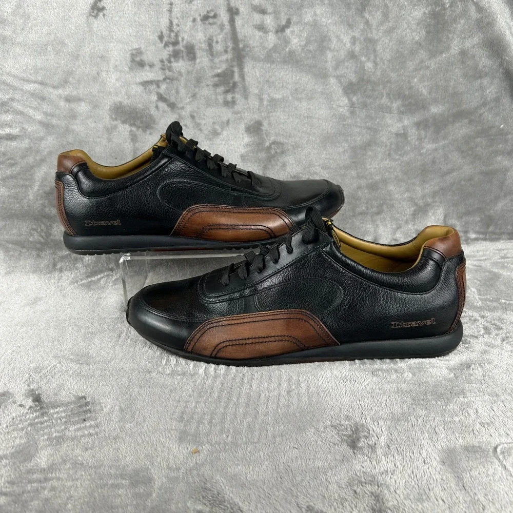 I.Travel Black Brown Leather Sneakers Mens 44EU Low Top Lace Up APM4301B
